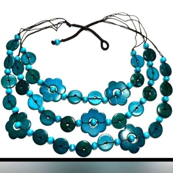 New Jewelry Statement Beaded Necklace Boho Blue Flower Tribal Beach Bib 26" - Picture 1 of 1